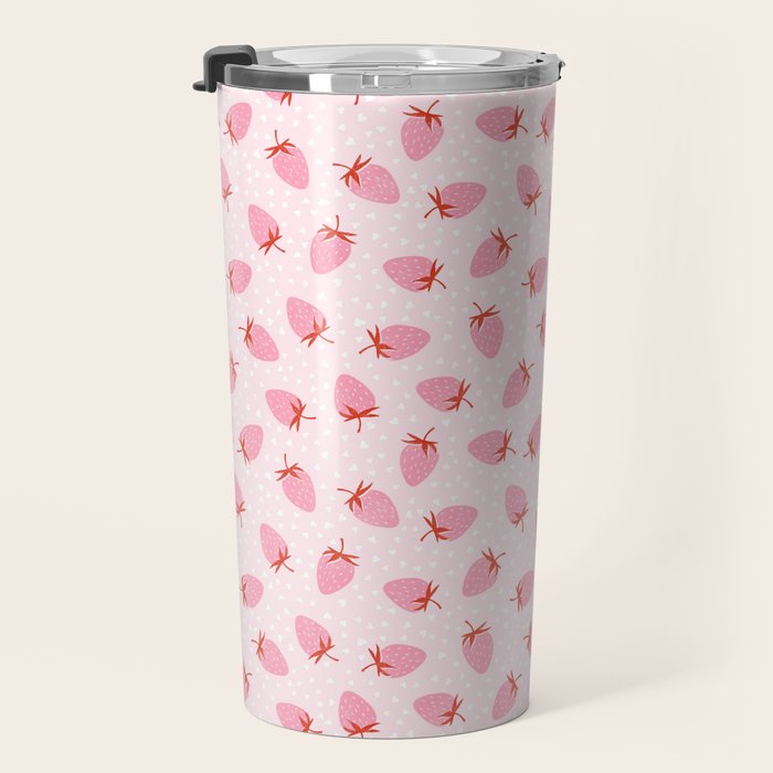 Sweet Strawberries - pink and red with hearts Travel Mug Gallery Image 3