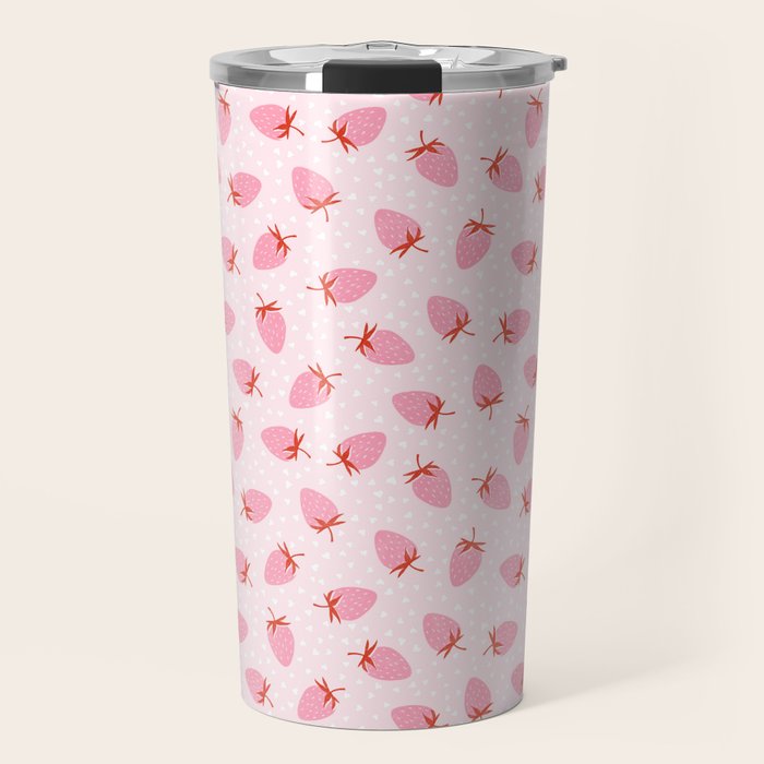Sweet Strawberries - pink and red with hearts Travel Mug Gallery Image 1