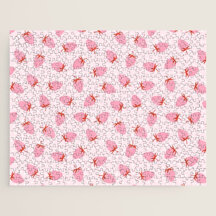 Sweet Strawberries - pink and red with hearts Jigsaw Puzzle Gallery Image 1