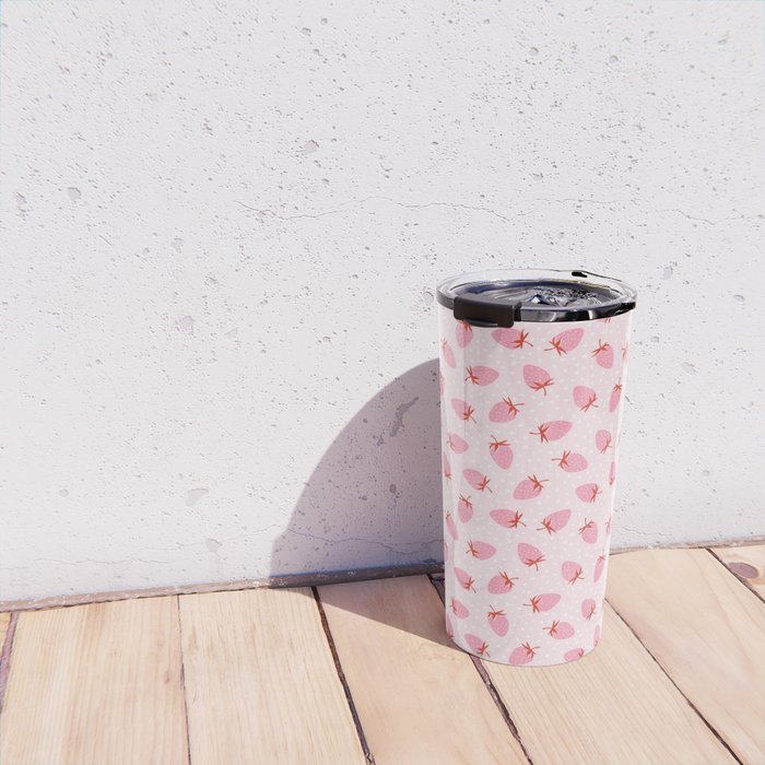 Sweet Strawberries - pink and red with hearts Travel Mug Gallery Image 4