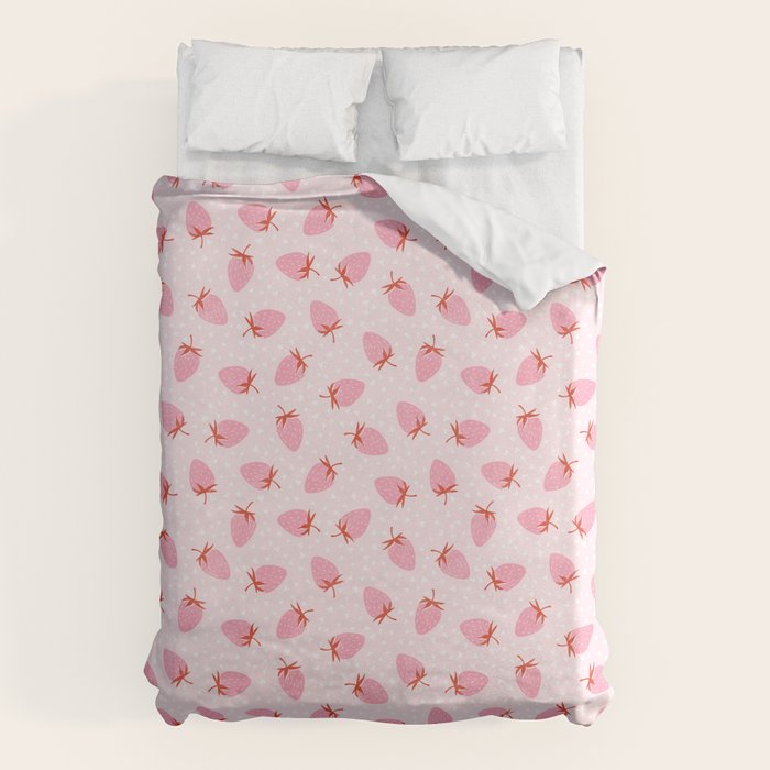 Sweet Strawberries - pink and red with hearts Duvet Cover Gallery Image 1
