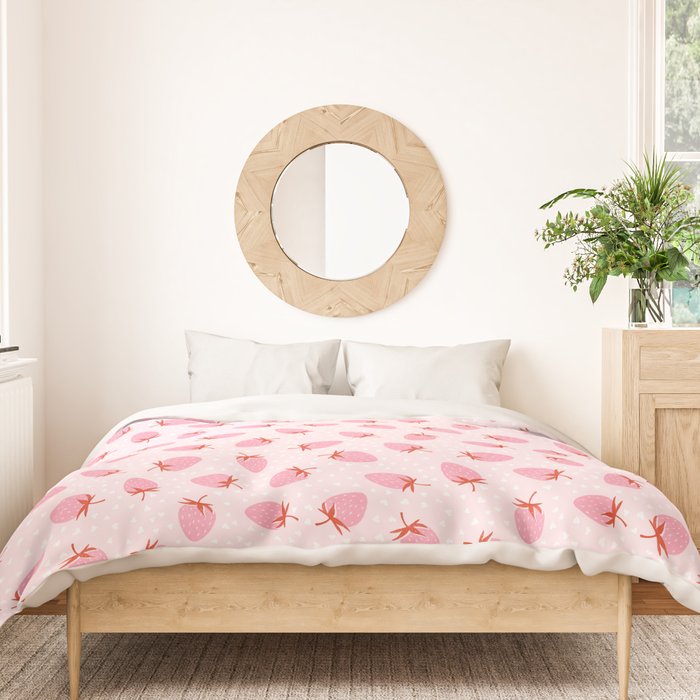 Sweet Strawberries - pink and red with hearts Duvet Cover Gallery Image 3
