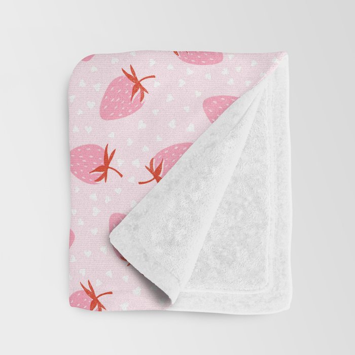 Sweet Strawberries - pink and red with hearts Throw Blanket Gallery Image 3