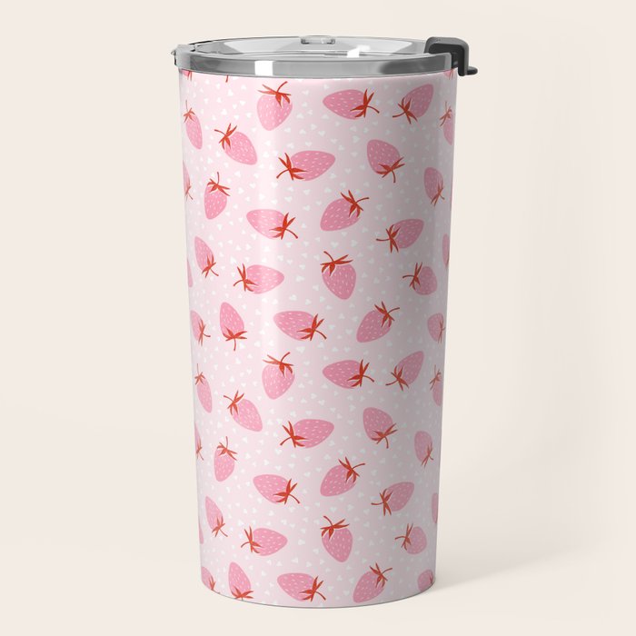 Sweet Strawberries - pink and red with hearts Travel Mug Gallery Image 2