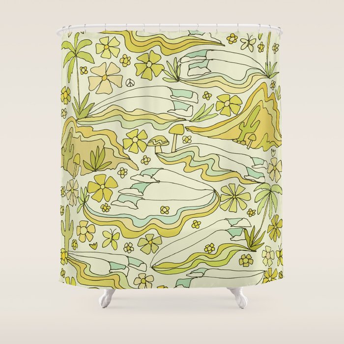born to wander // retro surf art by surfy birdy Shower Curtain Gallery Image 1