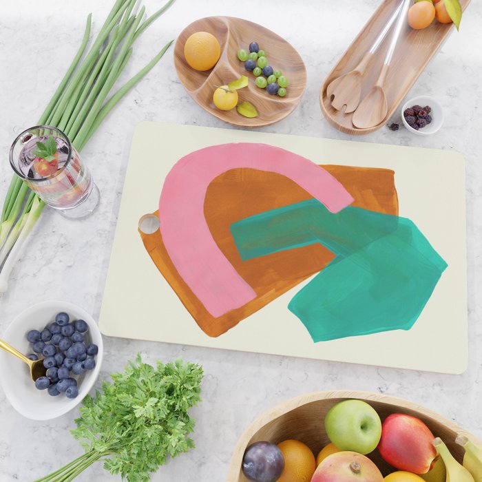 Ochre Pink Marine Green Fun Colorful Mid Century Modern Abstract Painting Shapes Pattern Cutting Board Gallery Image 2