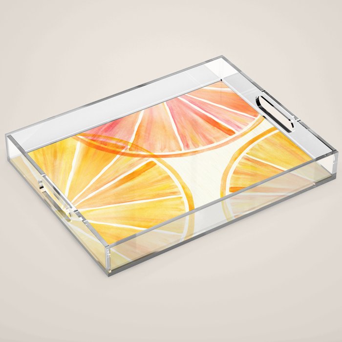 Sunny Citrus Watercolor Illustration Acrylic Tray Gallery Image 1