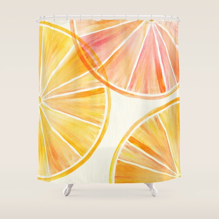 Sunny Citrus Watercolor Illustration Shower Curtain Gallery Image 1