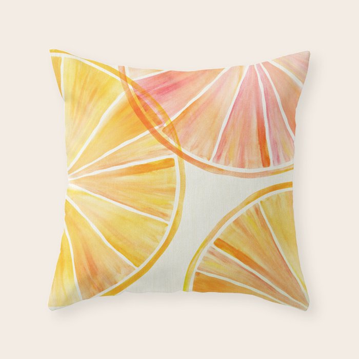 Sunny Citrus Watercolor Illustration Throw Pillow Gallery Image 1