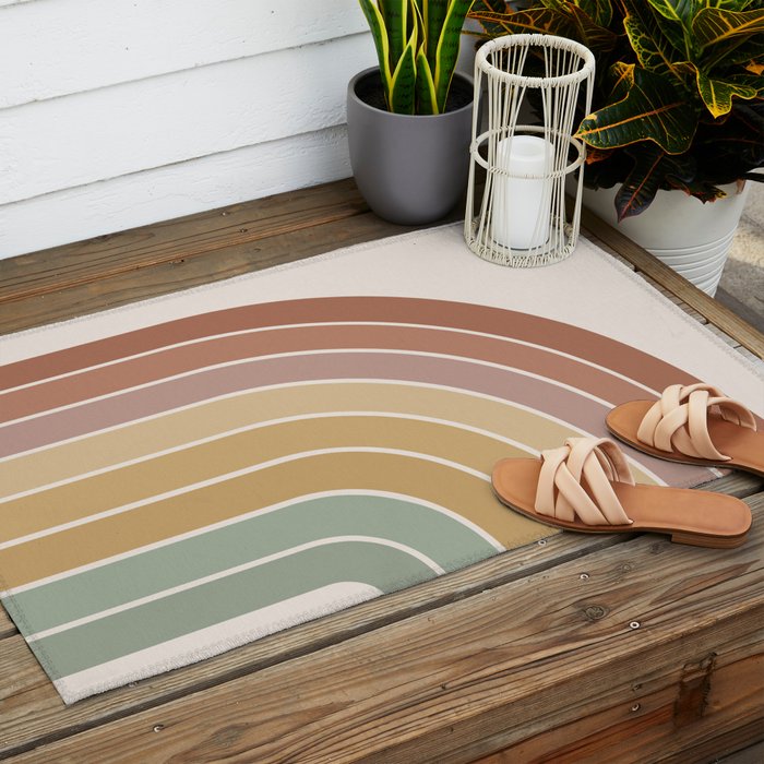 Gradient Arch XXVII Earthy Mid Century Modern Rainbow Outdoor Rug Gallery Image 2