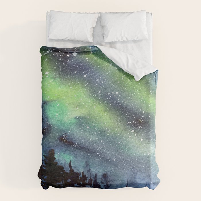 Galaxy Nebula Watercolor Northern Lights Aurora Borealis Duvet Cover Gallery Image 6
