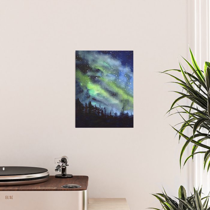 Galaxy Nebula Watercolor Northern Lights Aurora Borealis Poster Gallery Image 2