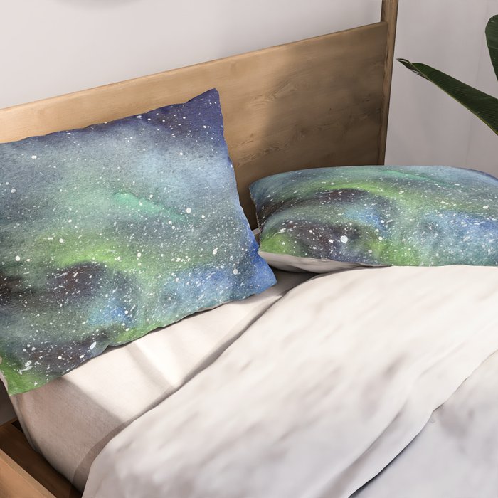 Galaxy Nebula Watercolor Northern Lights Aurora Borealis Pillow Sham Gallery Image 2