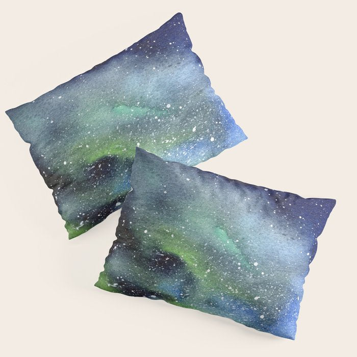 Galaxy Nebula Watercolor Northern Lights Aurora Borealis Pillow Sham Gallery Image 3