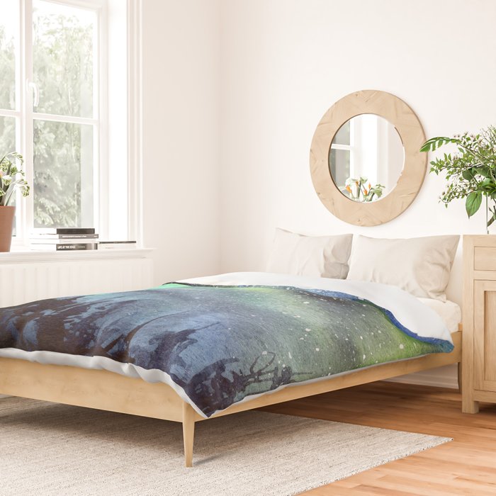 Galaxy Nebula Watercolor Northern Lights Aurora Borealis Duvet Cover Gallery Image 2