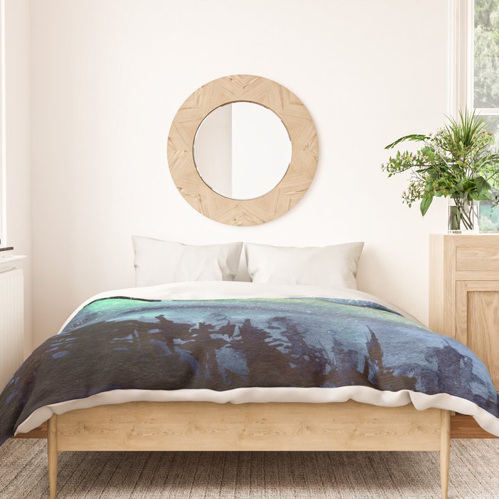 Galaxy Nebula Watercolor Northern Lights Aurora Borealis Duvet Cover Gallery Image 3