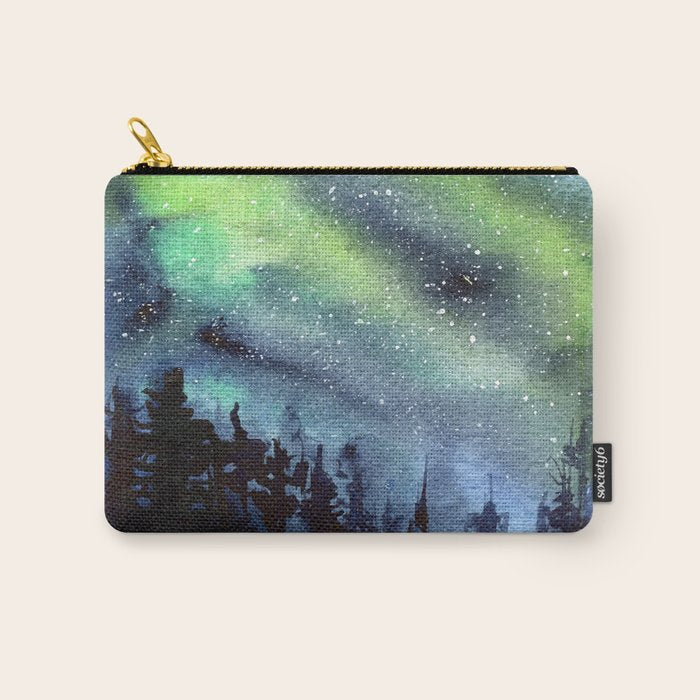 Galaxy Nebula Watercolor Northern Lights Aurora Borealis Carry All Pouch Gallery Image 1