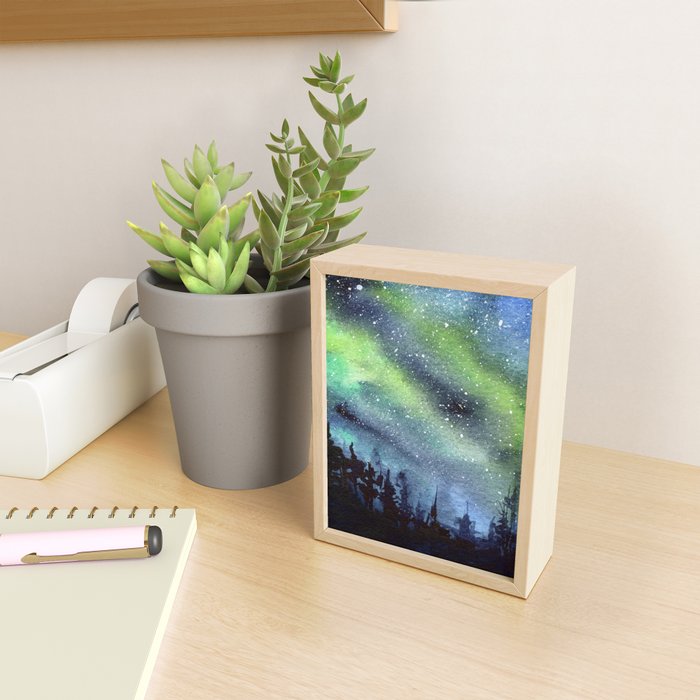 Galaxy Nebula Watercolor Northern Lights Aurora Borealis Mini Art Print Gallery Image 2