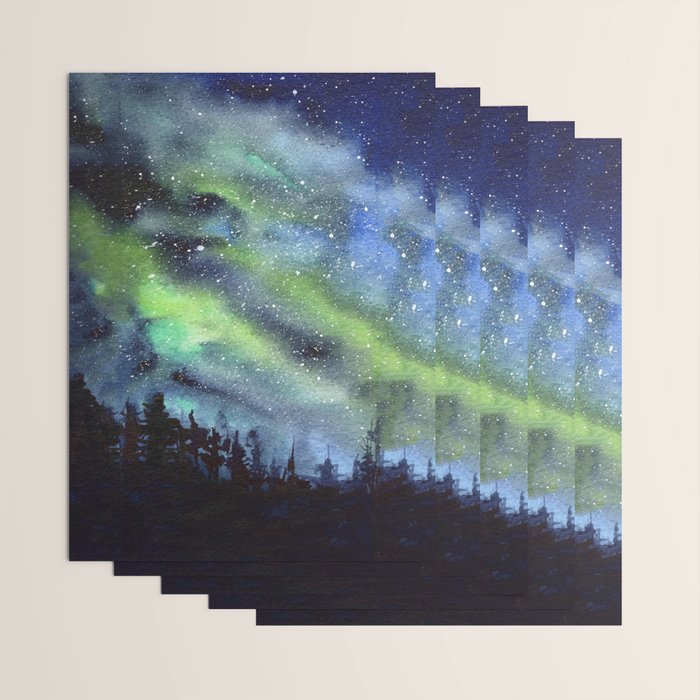Galaxy Nebula Watercolor Northern Lights Aurora Borealis Wrapping Paper Gallery Image 3