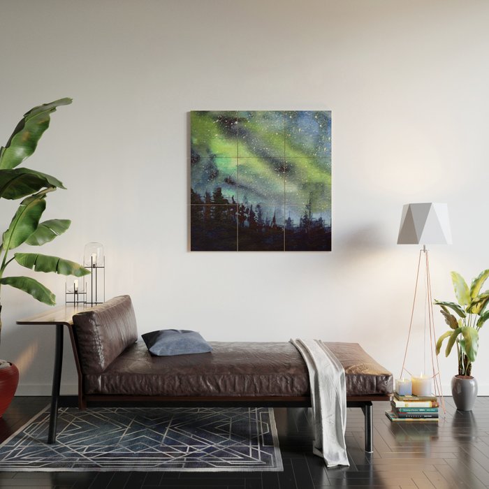 Galaxy Nebula Watercolor Northern Lights Aurora Borealis Wood Wall Art Gallery Image 2