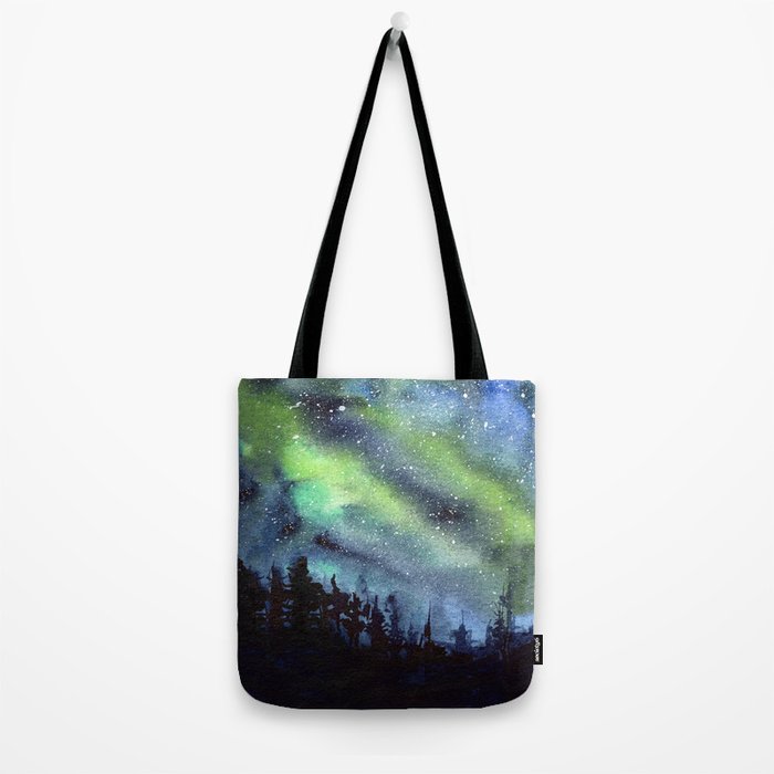 Galaxy Nebula Watercolor Northern Lights Aurora Borealis Tote Bag Gallery Image 2