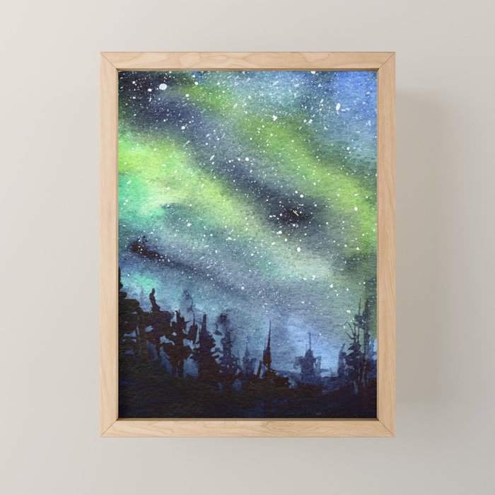 Galaxy Nebula Watercolor Northern Lights Aurora Borealis Mini Art Print Gallery Image 1