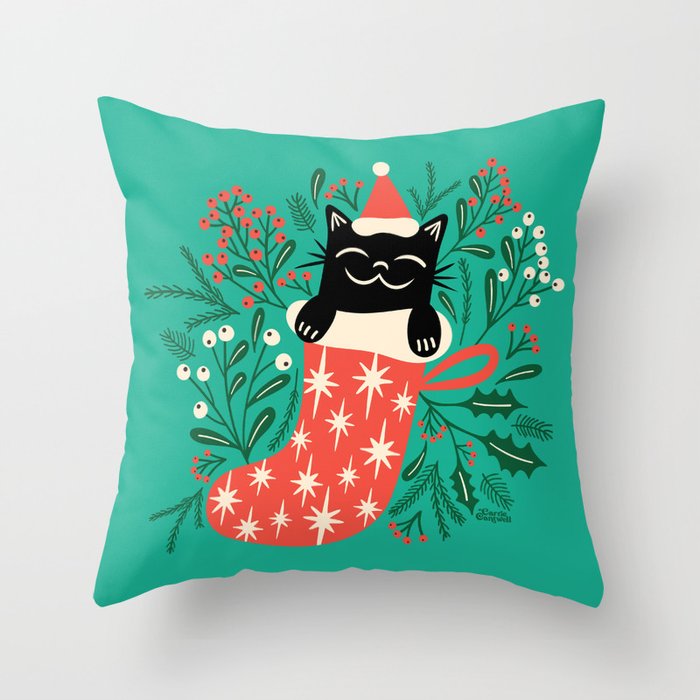 Festive Feline Throw Pillow Gallery Image 1