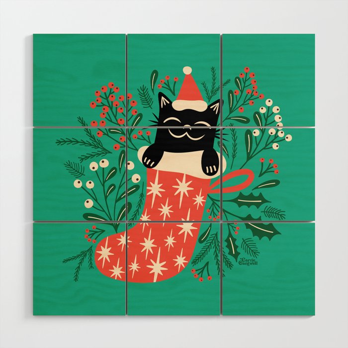 Festive Feline Wood Wall Art Gallery Image 1