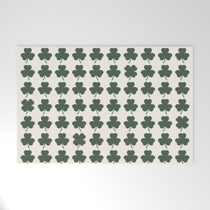 Clovers XXXVIII Dark Green Botanical Pattern Welcome Mat Gallery Image 1