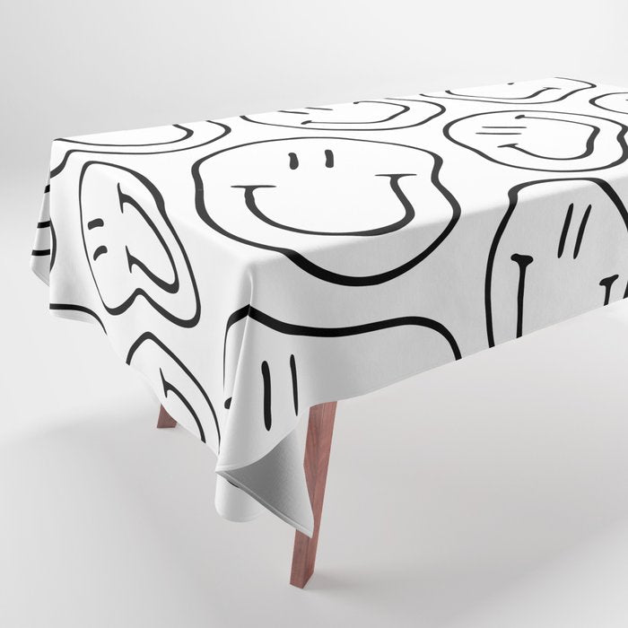 Black and white happy smiling face cartoon pattern Tablecloth Gallery Image 1