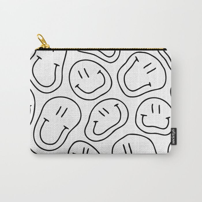 Black and white happy smiling face cartoon pattern Carry All Pouch Gallery Image 1