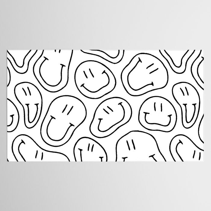 Black and white happy smiling face cartoon pattern Tablecloth Gallery Image 2
