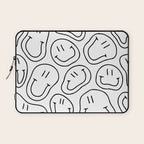 Black and white happy smiling face cartoon pattern Laptop Sleeve Gallery Image 1