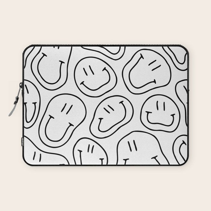 Black and white happy smiling face cartoon pattern Laptop Sleeve Gallery Image 1