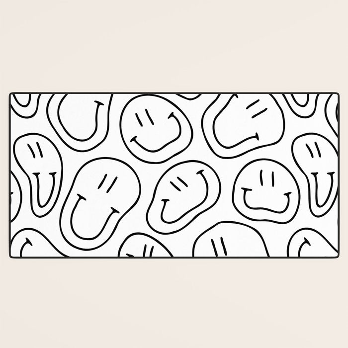 Black and white happy smiling face cartoon pattern Desk Mat Gallery Image 3
