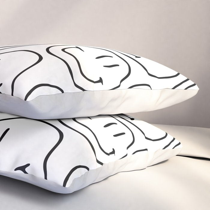 Black and white happy smiling face cartoon pattern Pillow Sham Gallery Image 3