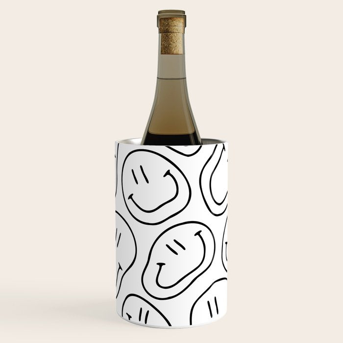 Black and white happy smiling face cartoon pattern Wine Chiller Gallery Image 1