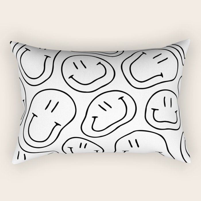 Black and white happy smiling face cartoon pattern Rectangular Pillow Gallery Image 1