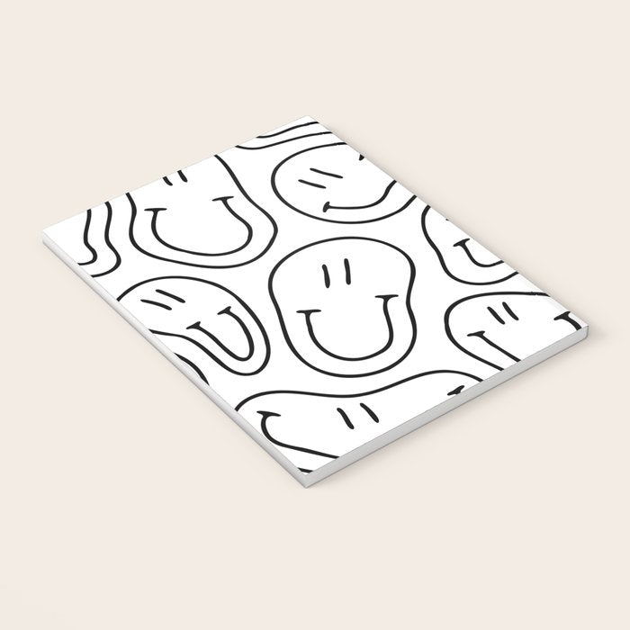 Black and white happy smiling face cartoon pattern Notebook Gallery Image 3