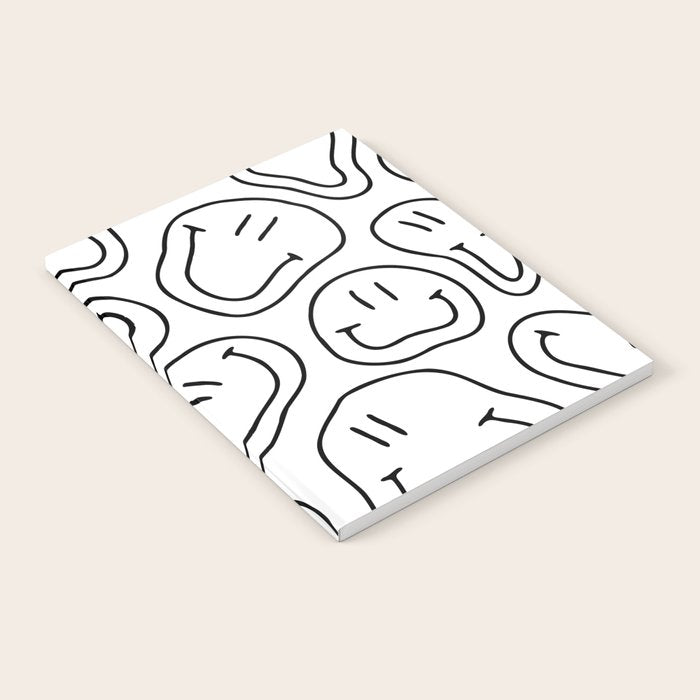 Black and white happy smiling face cartoon pattern Notebook Gallery Image 2