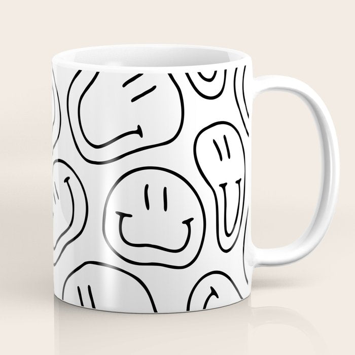 Black and white happy smiling face cartoon pattern Coffee Mug Gallery Image 1
