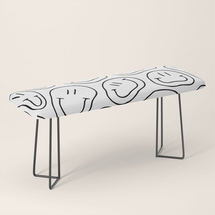 Black and white happy smiling face cartoon pattern Bench Gallery Image 1