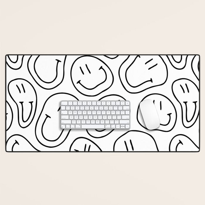 Black and white happy smiling face cartoon pattern Desk Mat Gallery Image 1