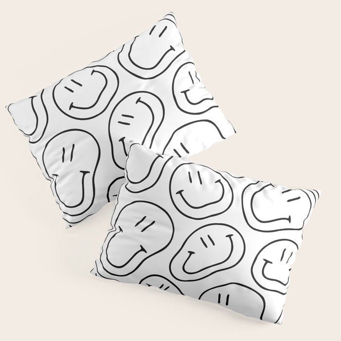 Black and white happy smiling face cartoon pattern Pillow Sham Gallery Image 3