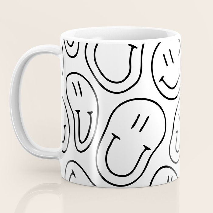Black and white happy smiling face cartoon pattern Coffee Mug Gallery Image 3