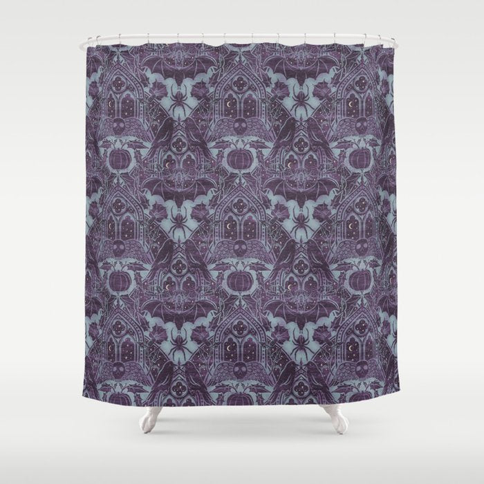 Gothic Halloween Damask - moonlight violet  Shower Curtain Gallery Image 1