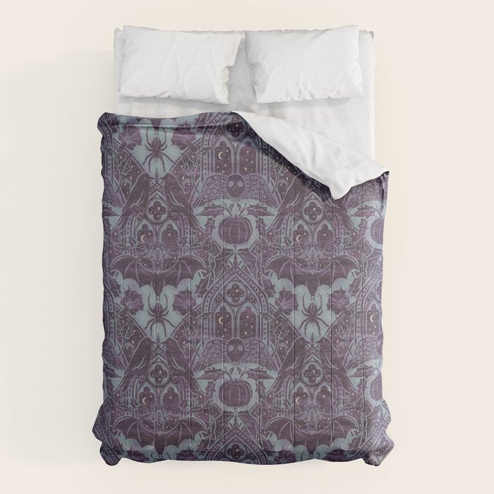 Gothic Halloween Damask - moonlight violet  Comforter Gallery Image 6