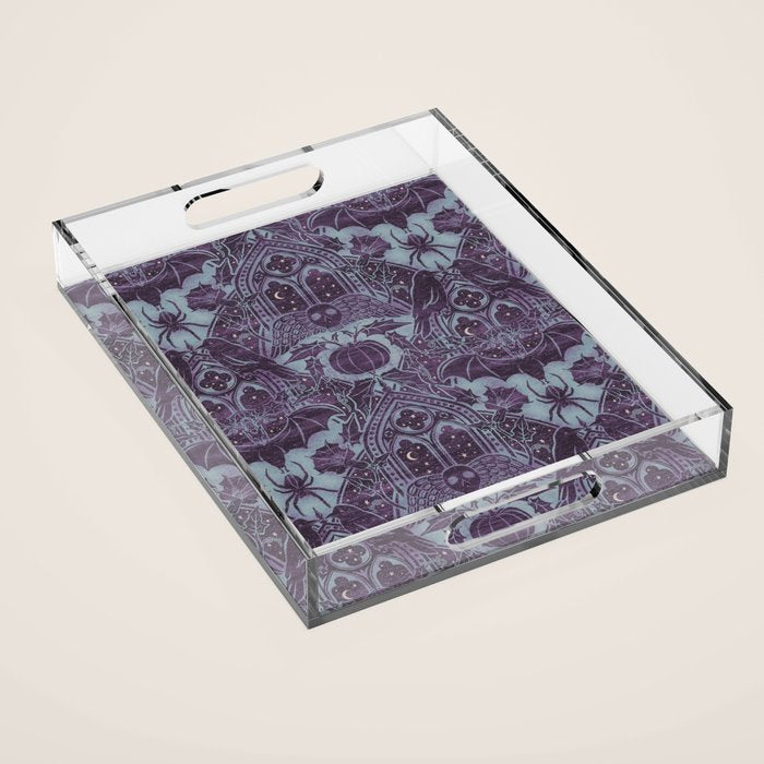 Gothic Halloween Damask - moonlight violet  Acrylic Tray Gallery Image 1