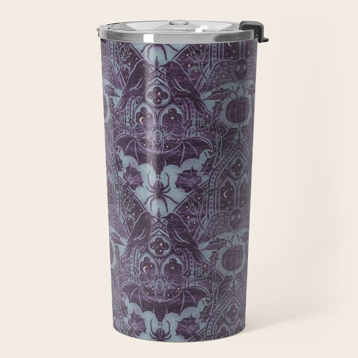 Gothic Halloween Damask - moonlight violet  Travel Mug Gallery Image 2