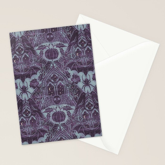 Gothic Halloween Damask - moonlight violet  Stationery Card Gallery Image 2